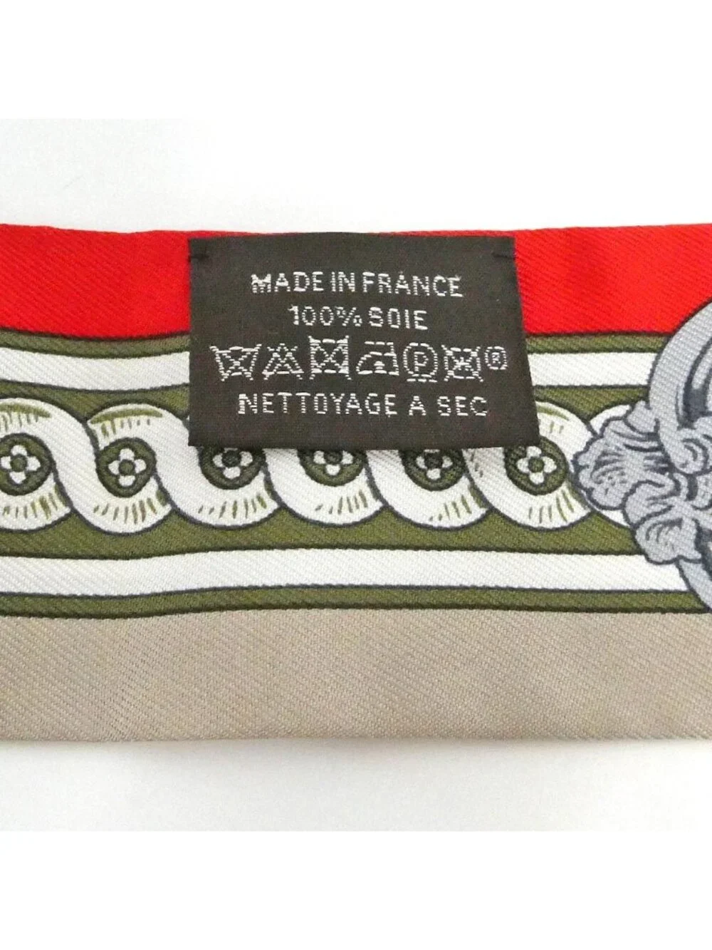 Hermes Twill Bridesdecour Silk Beige Red Scarf